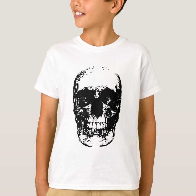 T-shirt Crâne d'art pop noir et blanc (Devant)