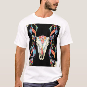 T-shirt Crâne de buffle : Aquarelle Arrière - plan noir.