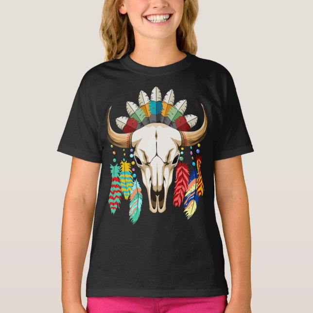 T-shirt Crâne de buffle emblème amérindien (Devant)
