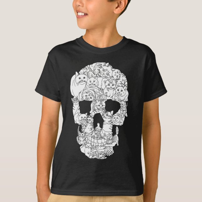 T-shirt Crâne de chat Kitty Skeleton Halloween Goth Punk E (Devant)
