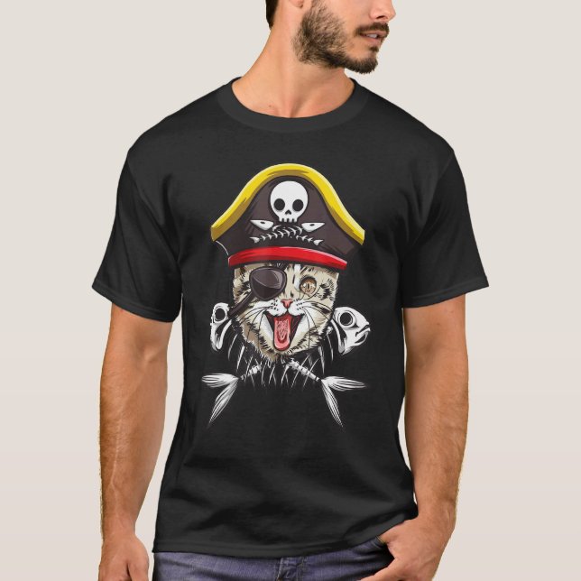 T-shirt Crâne de chat pirate mignon 3 (Devant)