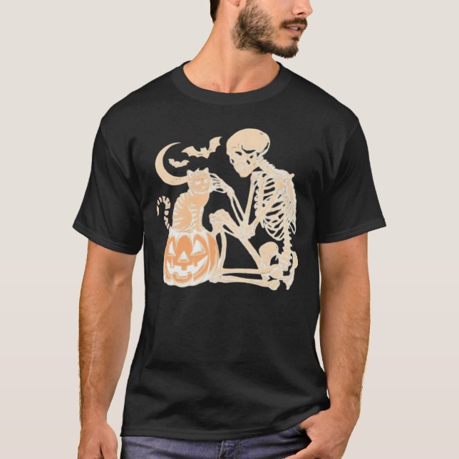 T-shirt Crâne de chat squelette chaton Conception Hallowee (Devant)