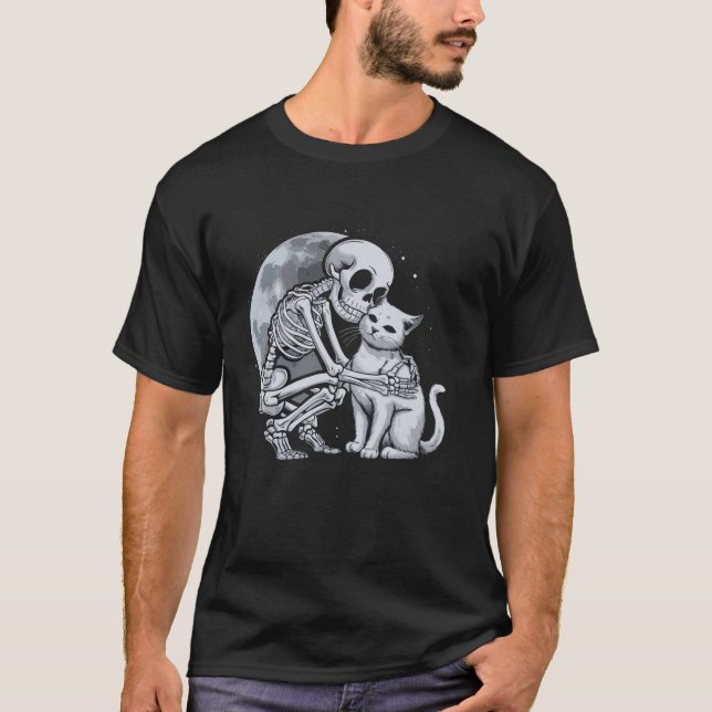 T-shirt Crâne de chat squelette Kitty Gothique mignon Cost (Devant)