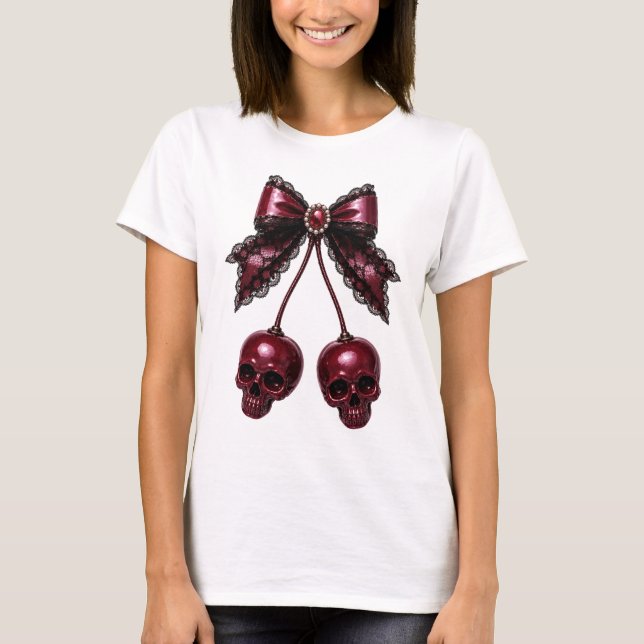 T-shirt Crâne de Coquette Arc Gothique Cerise (Devant)
