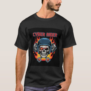 T-shirt Crâne de Cyber Cavalier Pixel Art Flammes & Piston