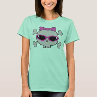 T-shirt Crâne de dessin rose et os croisés avec lunettes d