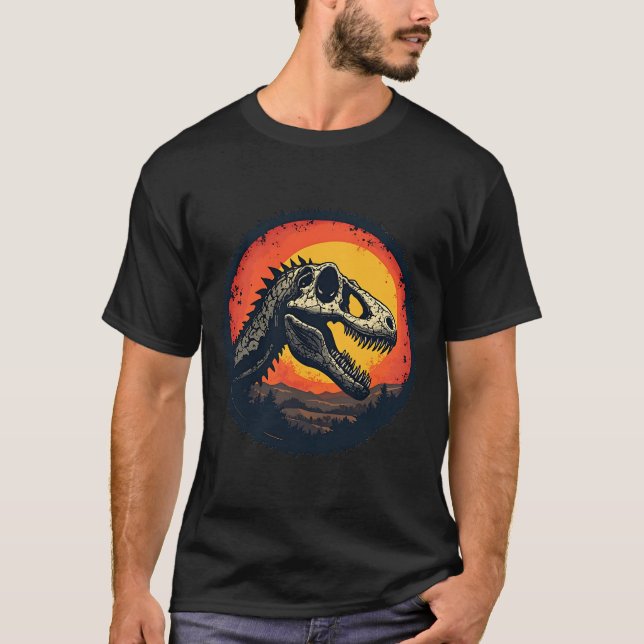 T-Shirt Crâne de Dinosaure Coucher de Soleil (Devant)