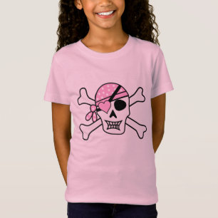 T-Shirt Crâne de fille pirate et os rose