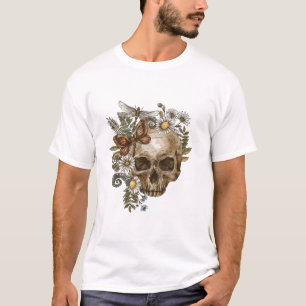 T-shirt crâne de fleur vintage gothique et papillons