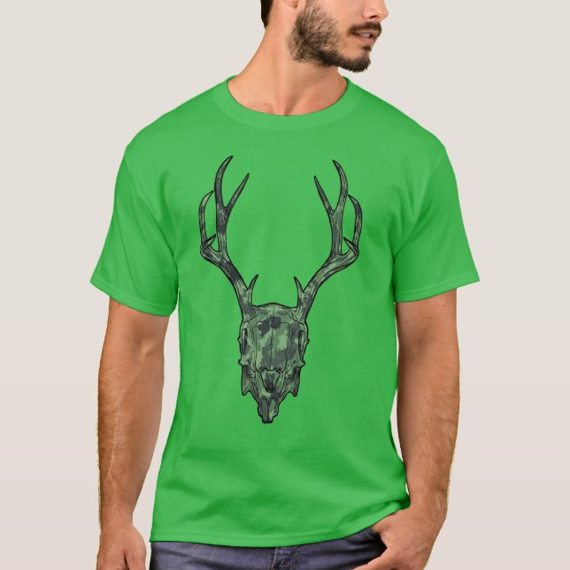 T-shirt Crâne de Jackalope monté à l'européenne Camo Vert  (Devant)