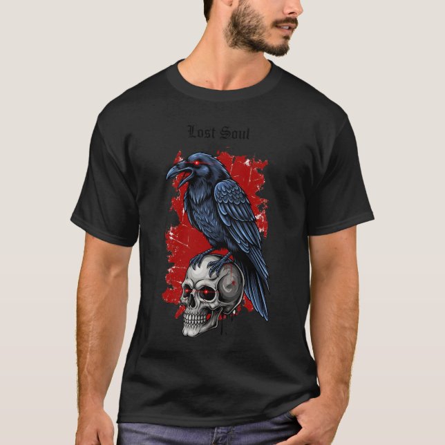 T-shirt Crâne de l'âme perdue et art gothique du corbeau | (Devant)