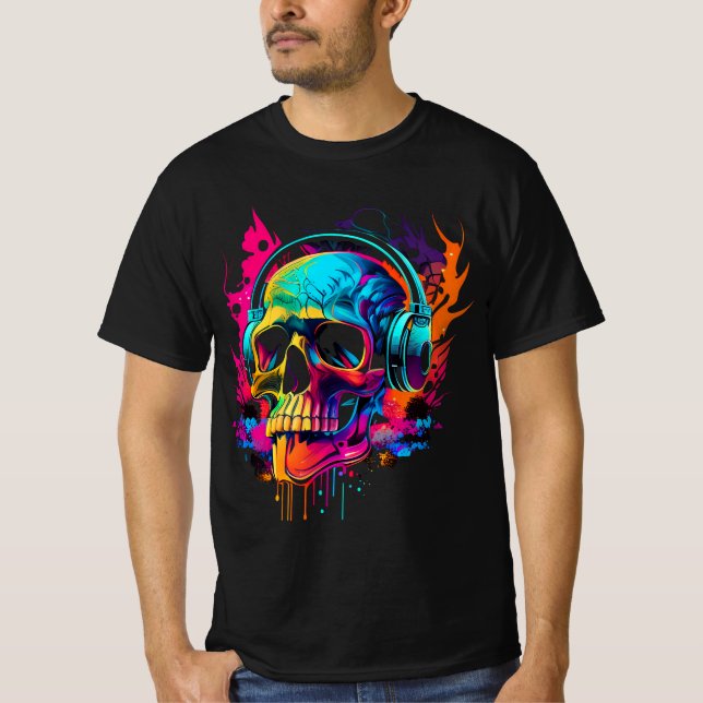 T-shirt Crâne de musique Bold 80's Retro Synthwave Graphic (Devant)