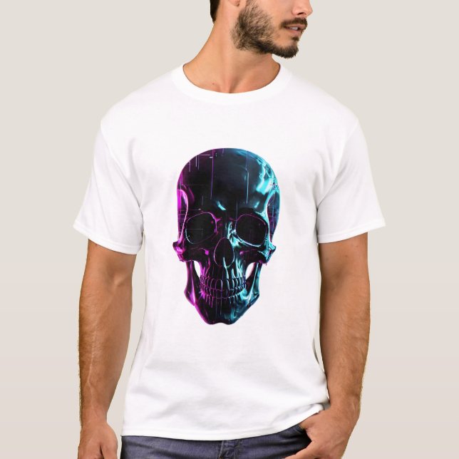 T-shirt Crâne de néon Cyberpunk (Devant)
