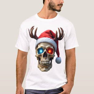 T-shirt Crâne de Noël avec chapeau de Père Noël et bois my