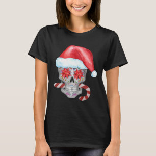 T-shirt Crâne de Noël éffrayant portant le chapeau du Père