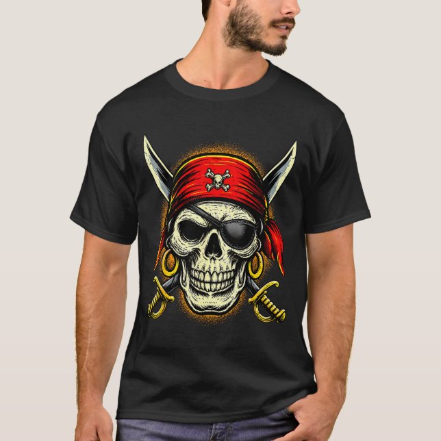 T-shirt Crâne de pirate et squelette d'os croisés hallowee (Devant)