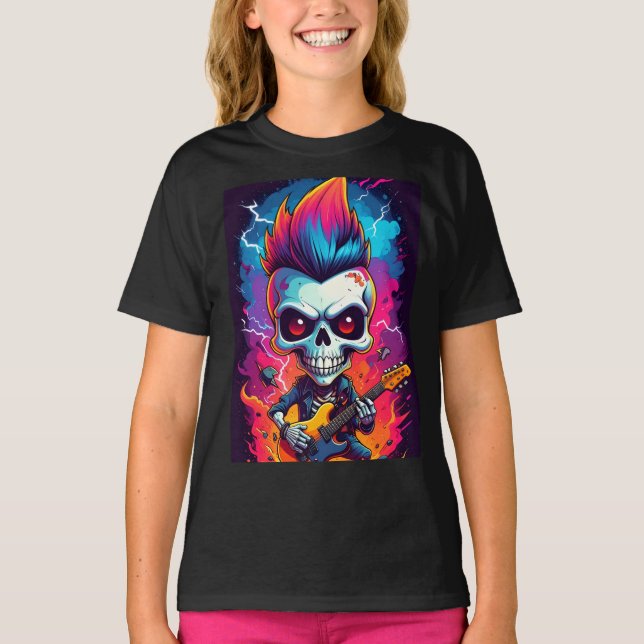 T-shirt Crâne de rockeur avec mohawk (Devant)