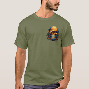 T-shirt Crâne de squelette bleu lueur orange Halloween