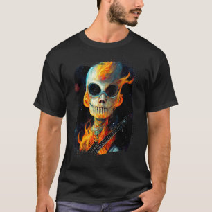 T-shirt Crâne de squelette de guitare avec des flammes sur