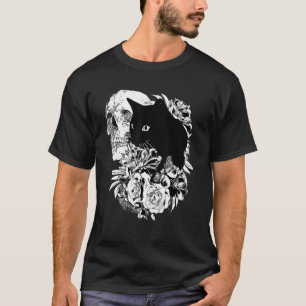T-shirt Crâne de squelette effrayant Chat noir Rose Cos Ha