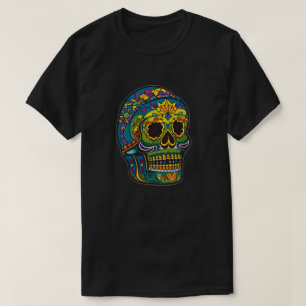 T-shirt Crâne de sucre - Bleu avec maquillage d'or