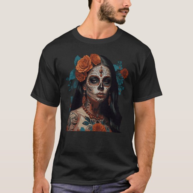 T-shirt Crâne de sucre Couronne florale (Devant)