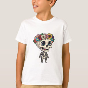 T-shirt Crâne de Sucre Floral Chibi Squelette Enfants