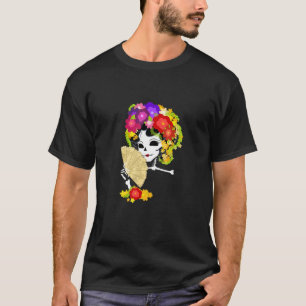 T-shirt Crâne de sucre floral Fleurs colorées Tee graphiqu