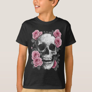 T-shirt Crâne de sucre floral Rose Fleur d'anniversaire Sq