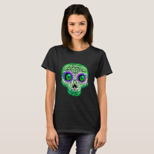 T-shirt Crâne de sucre lumineux fantaisiste vert et violet