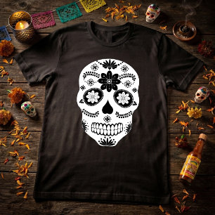 T-shirt Crâne de sucre mexicain 2 Hommes noir et blanc