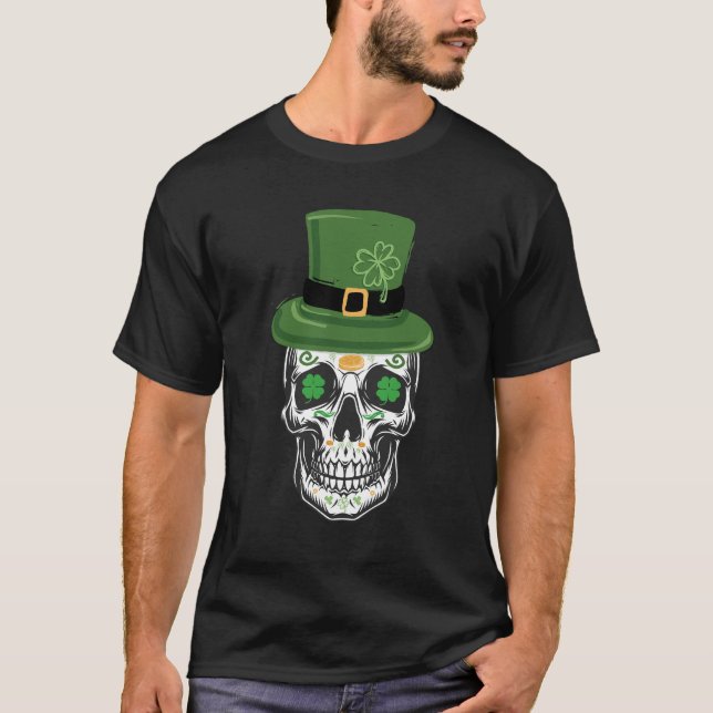 T-shirt Crâne de sucre Saint-Patrick jour Leprechaun Trèfl (Devant)