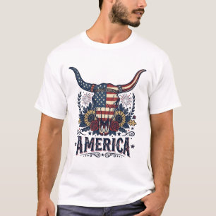 T-shirt Crâne de taureau patriotique Amérique vintage 4 ju