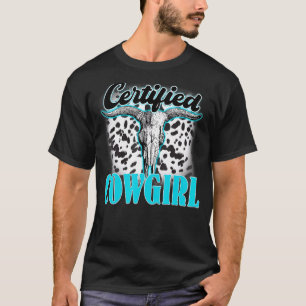 T-shirt Crâne de taureau Turquoise Léopard Cowgirl certifi