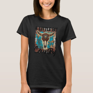 T-shirt Crâne de taureau turquoise rétro un peu de campagn