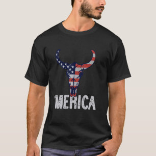 T-shirt Crâne de vache du drapeau américain occidental Mer
