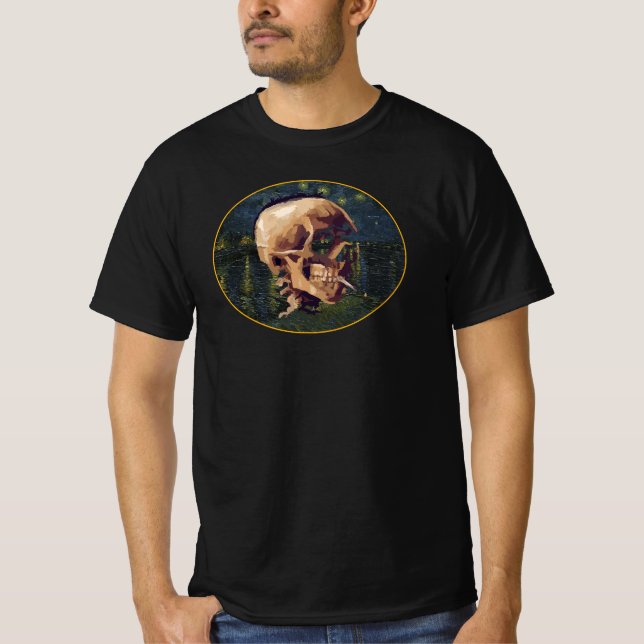T-shirt Crâne de Van Gogh avec fond d'Arles (Devant)