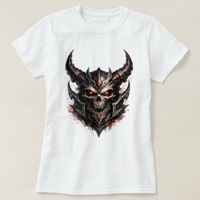 T-shirt Crâne démoniaque avec cornes (Design devant)