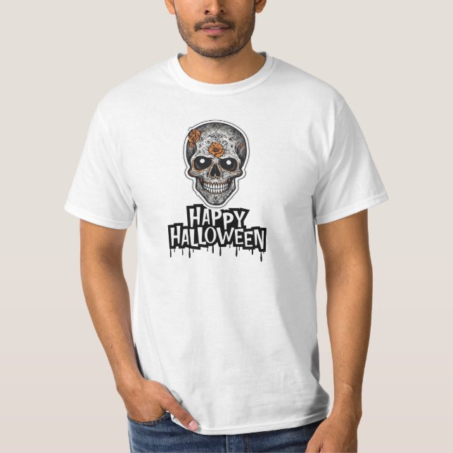 T-shirt Crâne déplaisant, Art d'Halloween (Devant)