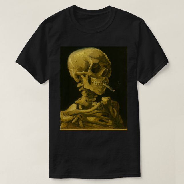 T-shirt Crâne doré fumant – Unique inspiré de Van Gogh (Design devant)