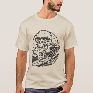 T-shirt Crâne drôle surfant un coco à boire Plage d'été