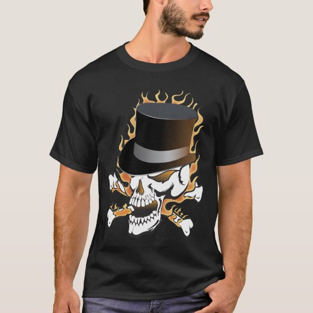 T-shirt Crâne du chapeau en flammes (Devant)