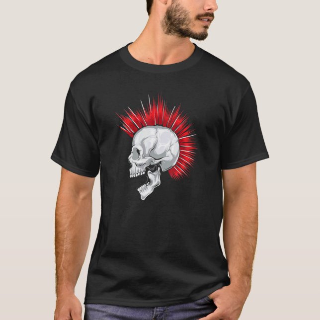 T-shirt Crâne effrayant Avec Coiffure Mohawk Rouge (Devant)