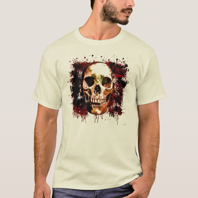 T-shirt Crâne effrayant d'éclaboussure de sang foncé (Devant)