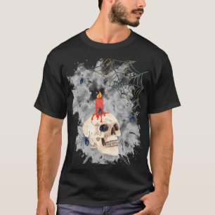 T-shirt Crâne effrayant d'Halloween, bougie, araignées et