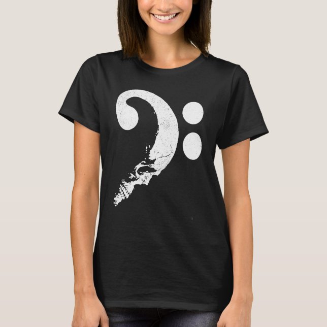 T-shirt Crâne en forme de Bass Clef Baid Guitariste Mu (Devant)
