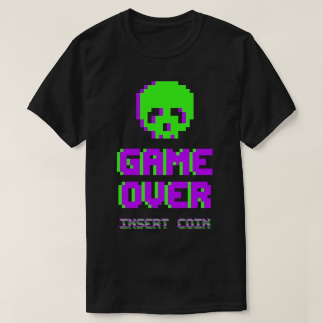 T-shirt Crâne en pixel art Game Over (Design devant)