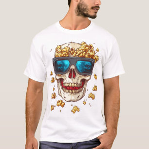 T-shirt Crâne en pop-corn effrayant � Squelette de film d'
