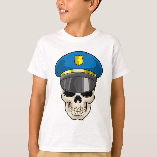 T-shirt Crâne en tant qu'officier de police avec casquette (Devant)