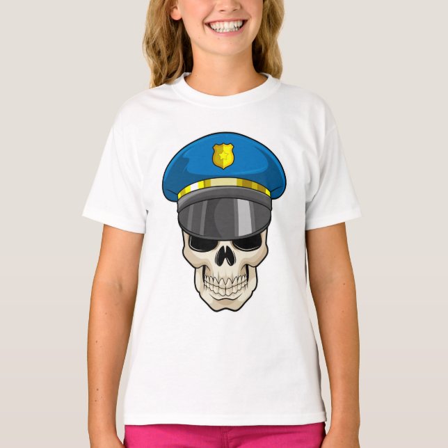 T-shirt Crâne en tant qu'officier de police avec casquette (Devant)